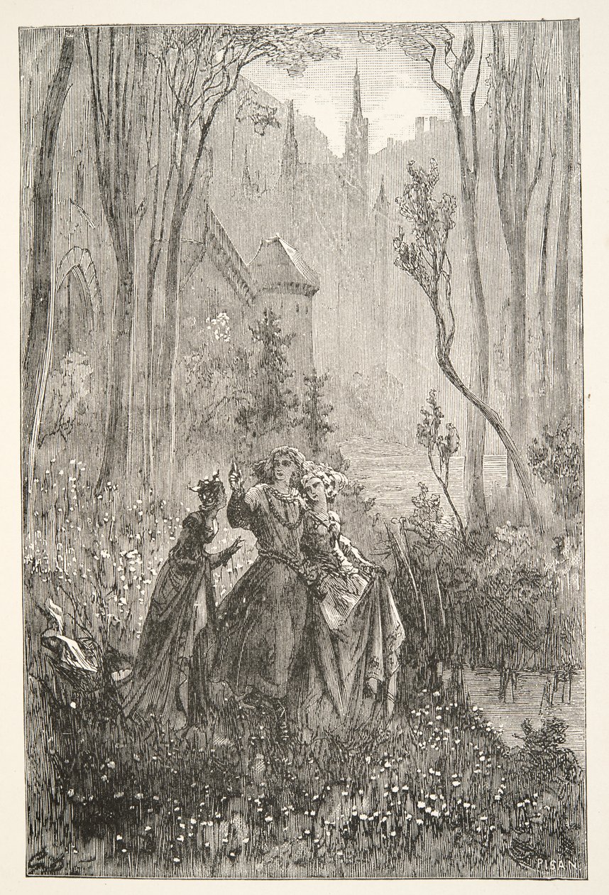 Hraběnka z fontány a její slečny, z Příběhů dnů krále Artuše od Charlese Henryho Hansona, pub.1898 od Gustave Dore