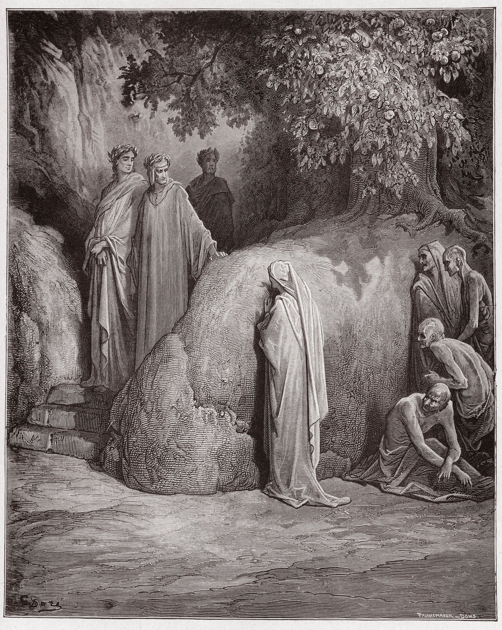Božská komedie (La Divina Comedia, La Divine Comedie), Purgatorio, Canto 23: Dante rozpozná odstín Forese mezi žrouty - Dante Alighieri (1265-1321) - Ilustrace Gustave Dore (1832-1883) od Gustave Dore