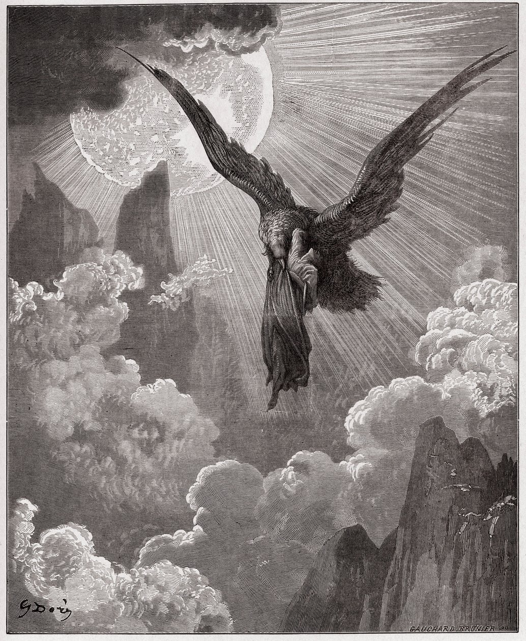 Božská komedie (La Divina Comedia, La Divine Comedie), Purgatorio, Canto 9: Danteho ve snu unáší orel - Dante Alighieri (1265-1321) - Ilustrace Gustave Dore (1832-1883) od Gustave Dore