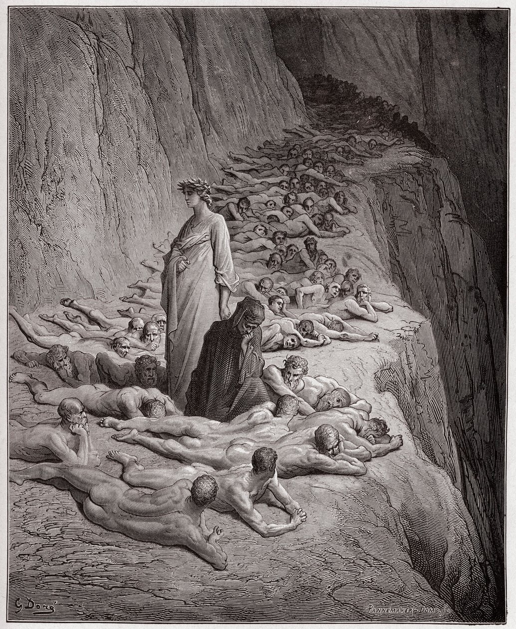 Božská komedie (Božská komedie, Božská komedie), Purgatorio, Canto 19: Duše lakomých: Adrian V mluví s Dantem - od Dante Alighieri (1265-1321) - Ilustrace Gustave Dore (1832-1883) od Gustave Dore