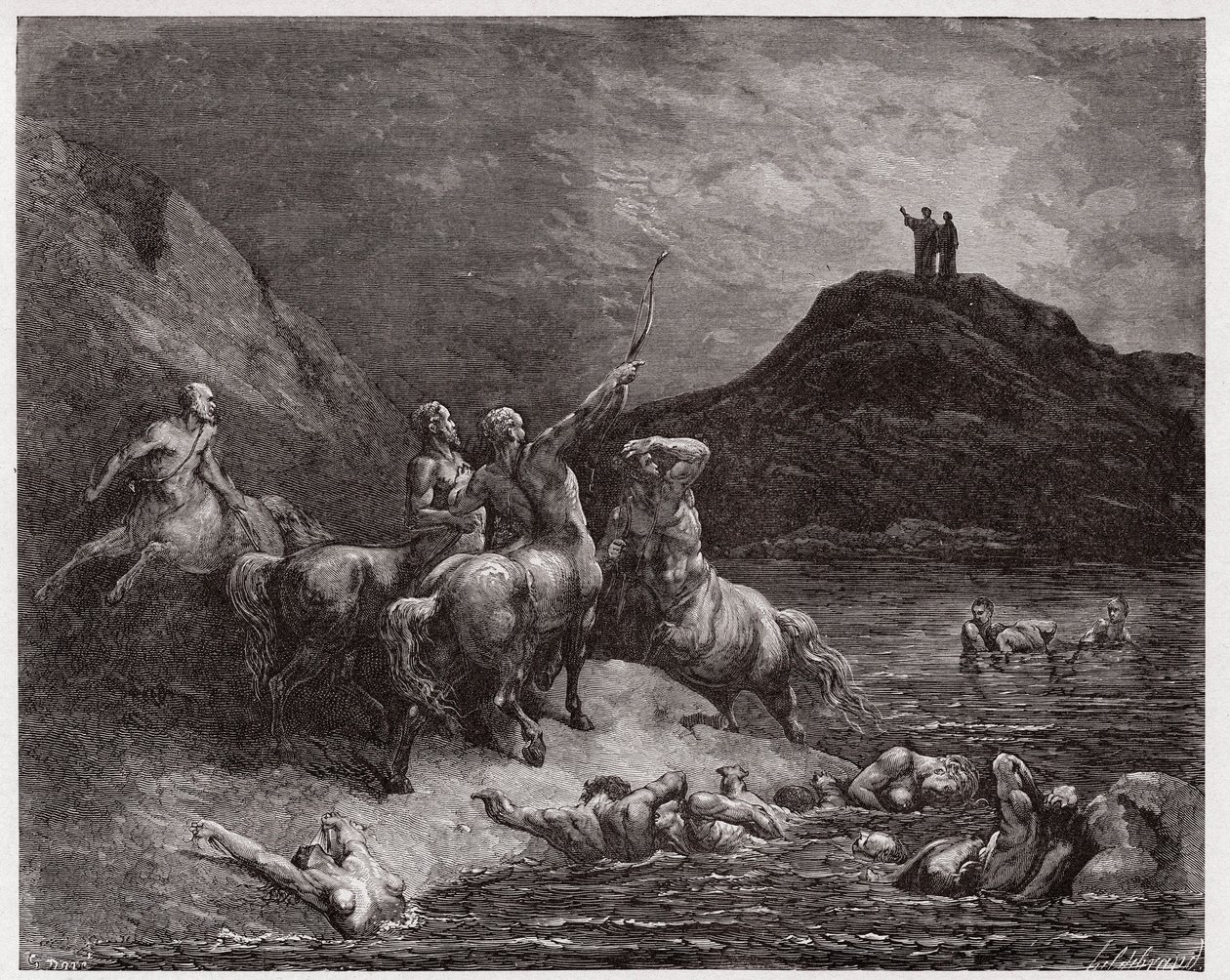 Božská komedie (La Divina Commedia, La Divine Comedie), Inferno, Canto 12: Nessus a kentauři - Dante Alighieri (1265-1321) - Ilustrace Gustave Dore (1832-1883) od Gustave Dore