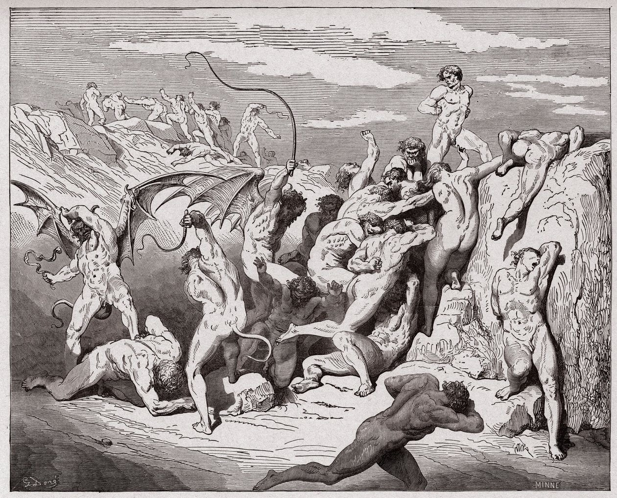 Božská komedie (La Divina Commedia, La Divine Comedie), Inferno, Canto 18: Devils and svůdci - Dante Alighieri (1265-1321) - Ilustrace Gustave Dore (1832-1883) od Gustave Dore