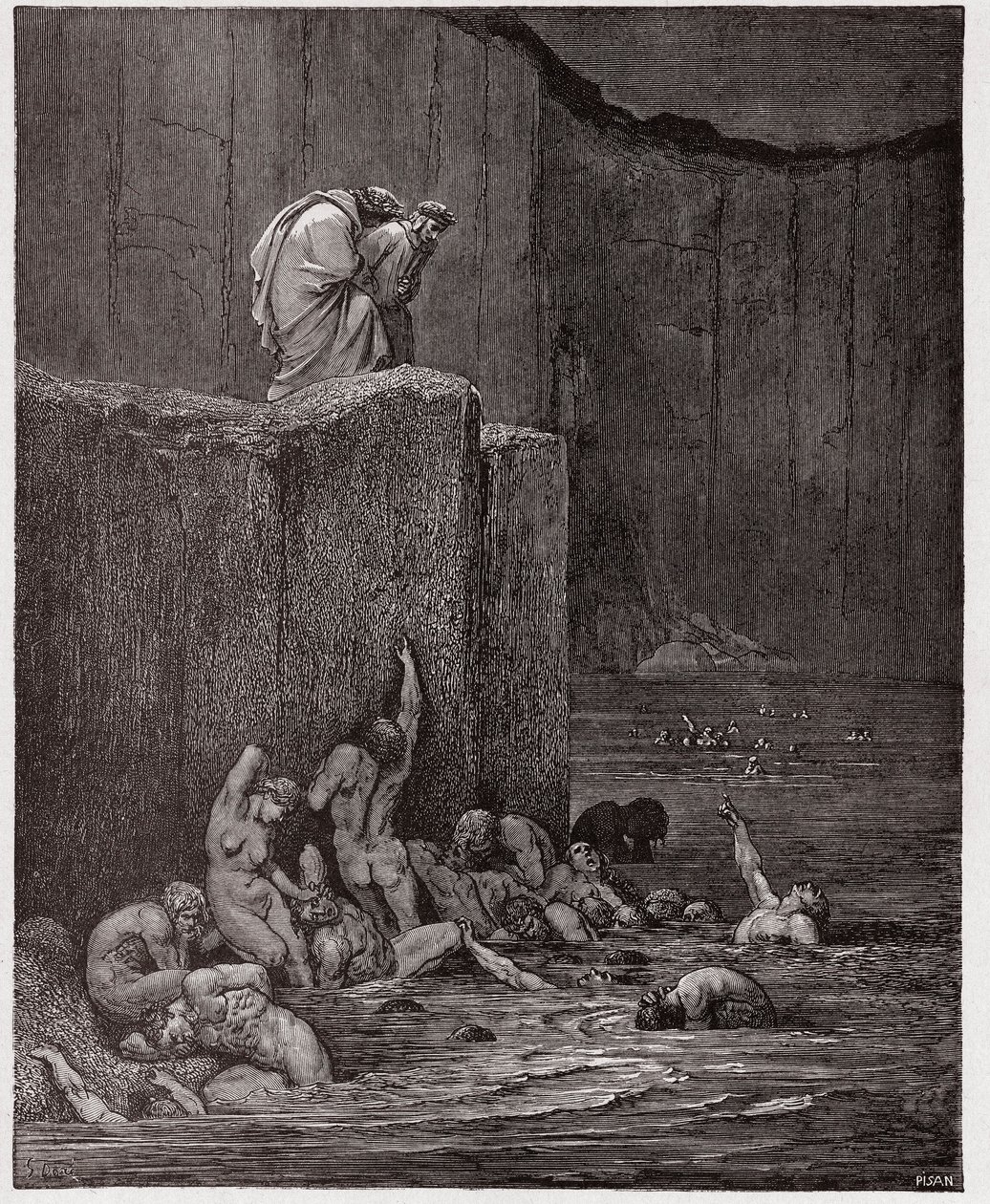 Božská komedie (La Divina Commedia, La Divine Comedie), Inferno, Canto 18: Milenci a lichotníci v osmém kruhu - Dante Alighieri (1265-1321) - Ilustrace Gustave Dore (1832-1883) od Gustave Dore
