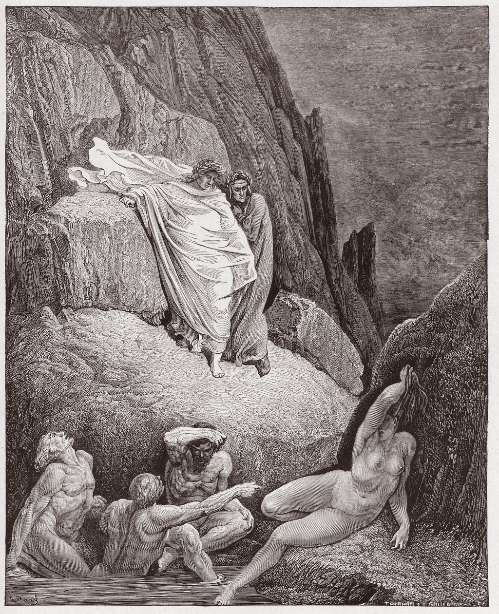 Božská komedie (La Divina Commedia, La Božská komedie), Inferno, Canto 18: Virgil ukazuje Dantemu odstín Thai - od Dante Alighieri (1265-1321) - Ilustrace Gustave Dore (1832-1883) od Gustave Dore