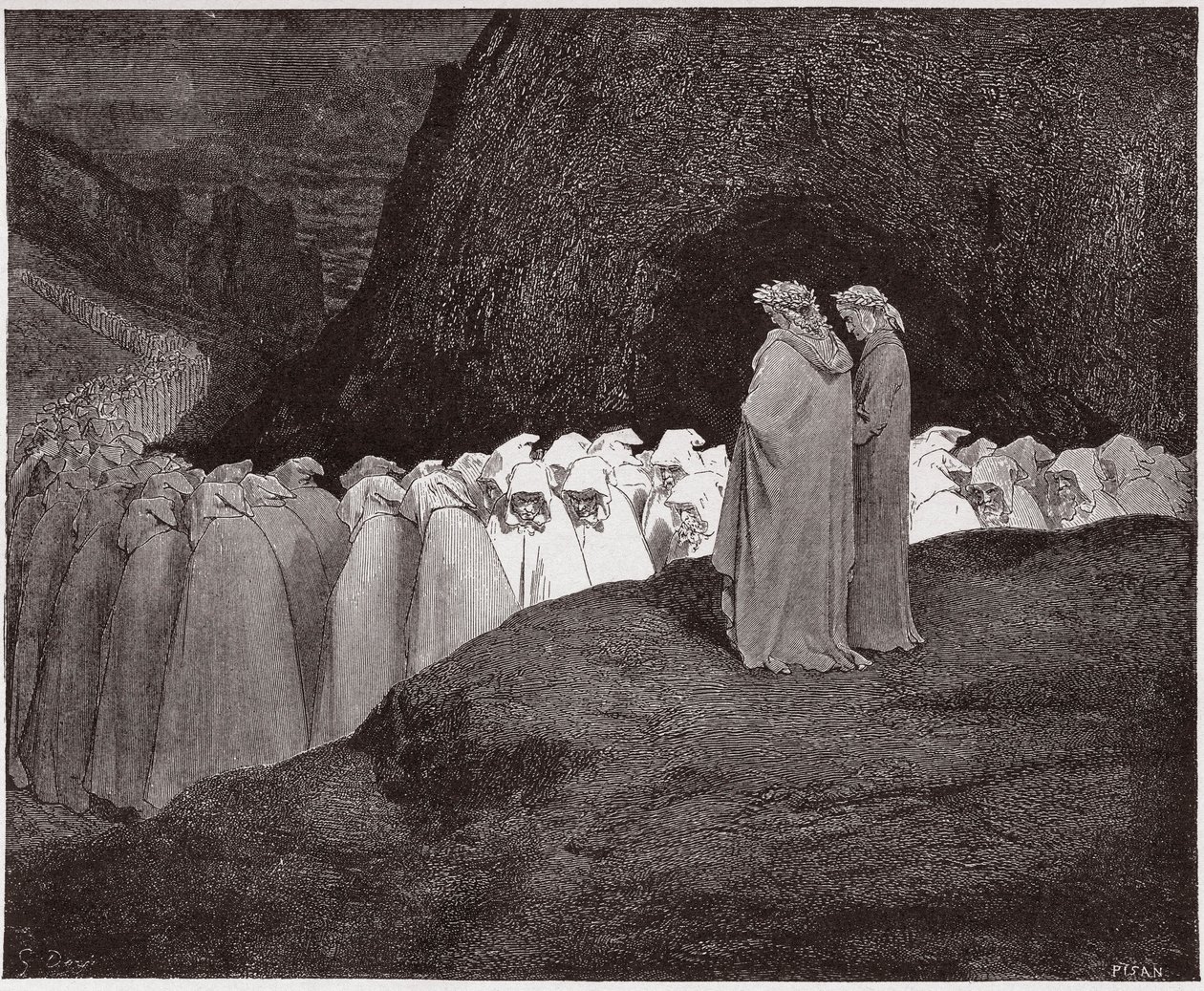 Božská komedie (La Divina Commedia, La Divine Comedie), Inferno, Canto 23: Pokrytci oslovují Danteho - od Dante Alighieri (1265-1321) - Ilustrace Gustave Dore (1832-1883) od Gustave Dore