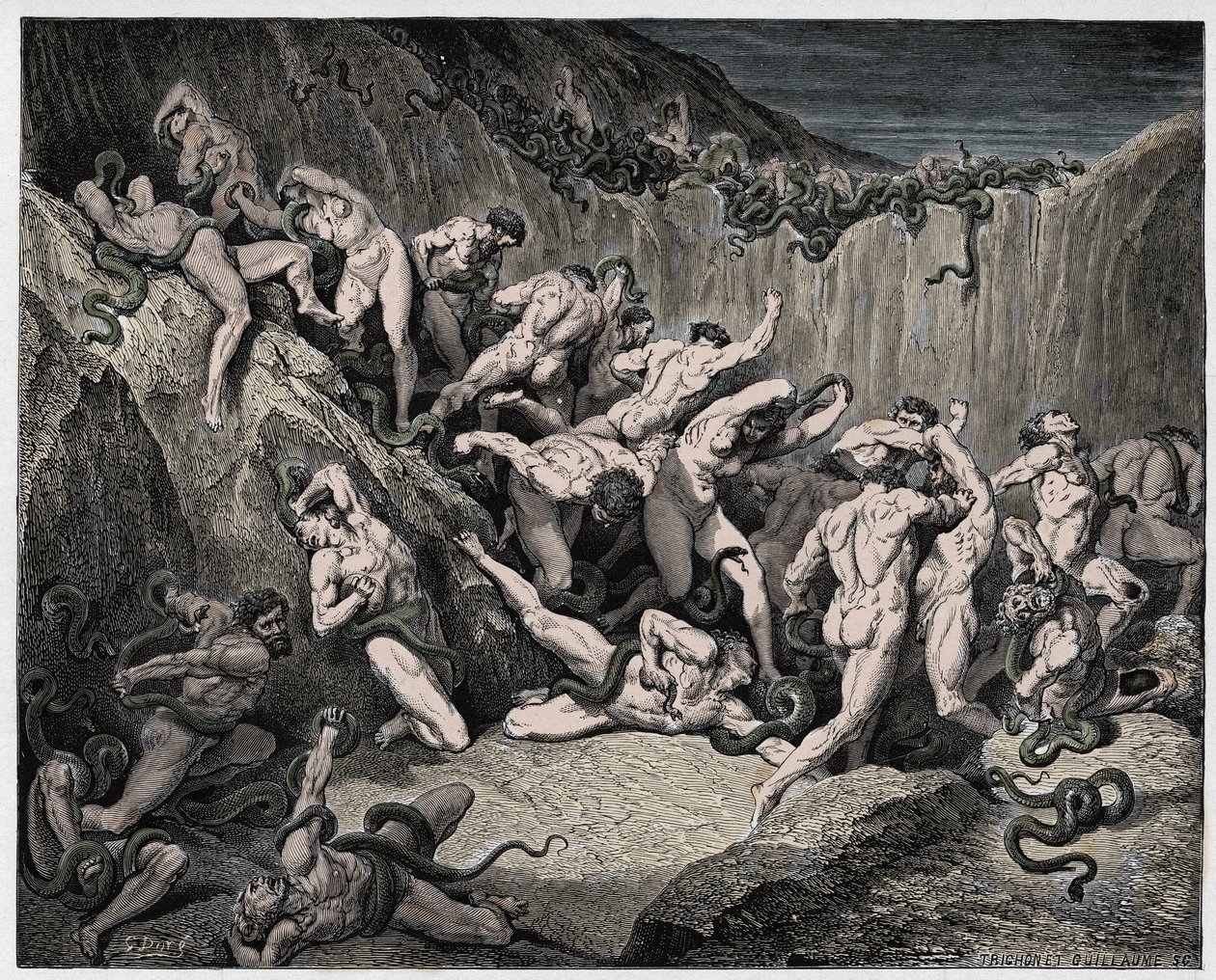 Božská komedie (La Divina Commedia, La Divine Comedie), Inferno, Canto 24: Zloději mučení hady - Dante Alighieri (1265-1321) - Ilustrace Gustave Dore (1832-1883) od Gustave Dore