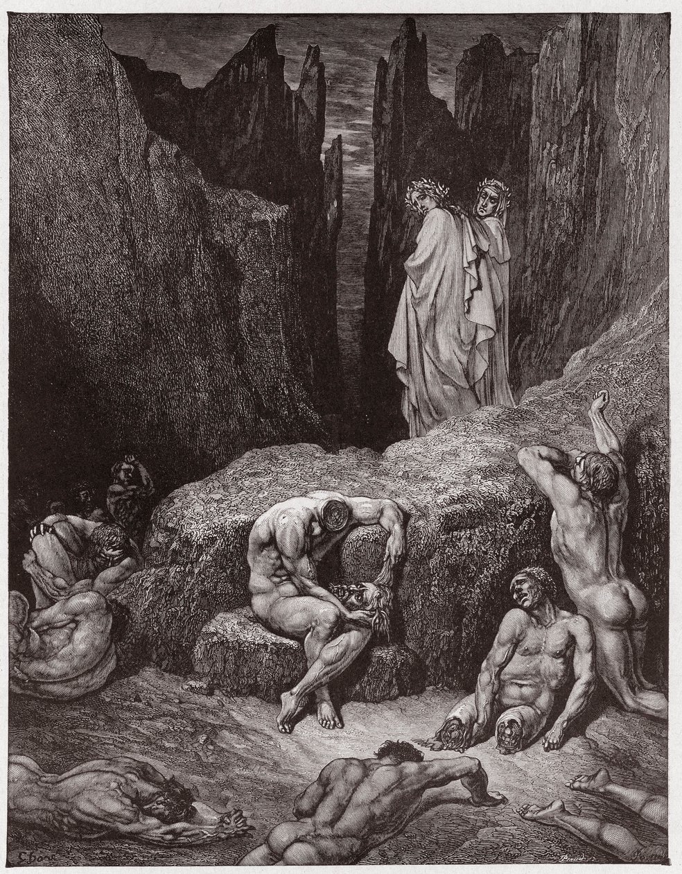 Božská komedie (La Divina Commedia, La Divine Comedie), Inferno, Canto 29: Vergilius kárá Danteho zvědavost - od Dante Alighieri (1265-1321) - Ilustrace Gustave Dore (1832-1883) od Gustave Dore