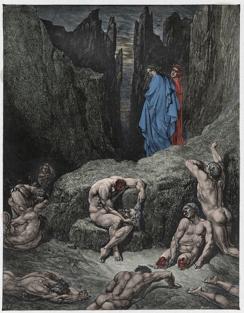 Božská komedie (La Divina Commedia, La Divine Comedie), Inferno, Canto 29: Vergilius kárá Danteho zvědavost - od Dante Alighieri (1265-1321) - Ilustrace Gustave Dore (1832-1883) od Gustave Dore