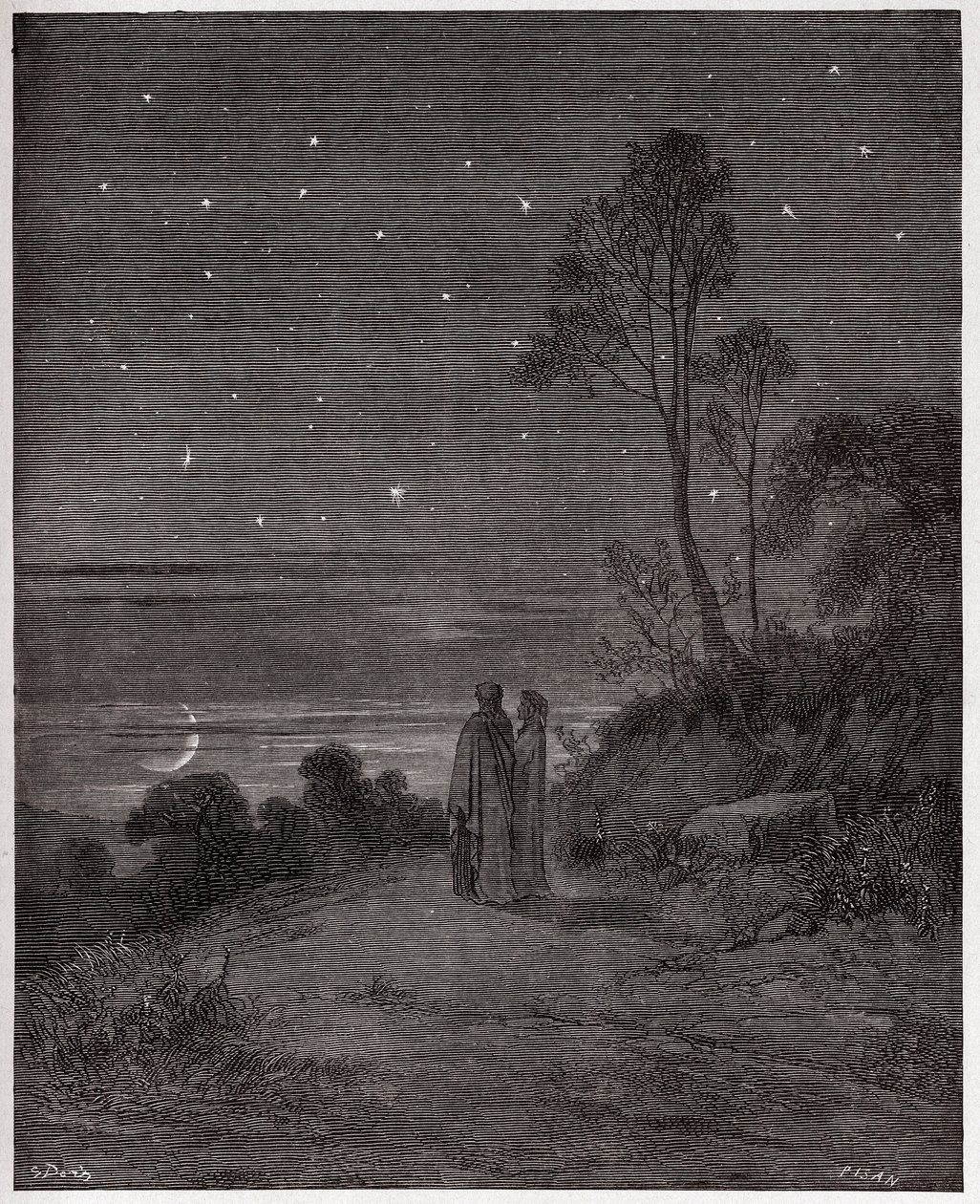 Božská komedie (La Divina Commedia, La Divine Comedie), Inferno, Canto 2: Stmívající se obloha první noci - Dante Alighieri (1265-1321) - Ilustrace Gustave Dore (1832-1883) od Gustave Dore
