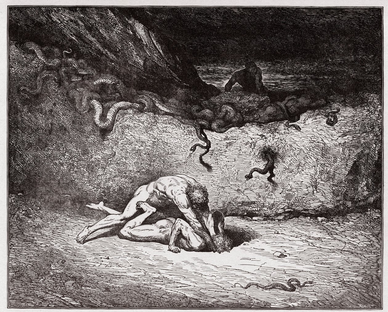 Božská komedie (La Divina Commedia, La Divine Comedie), Inferno, Canto 30: Muka padělatelů v deváté Bolgii (Gianni Schicchi) - Dante Alighieri (1265-1321) - Ilustrace Gustave Dore (1832-1883) od Gustave Dore