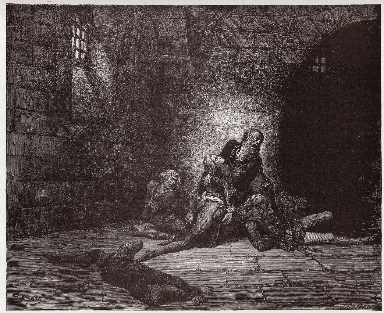 Božská komedie (La Divina Commedia, La Divine Comedie), Inferno, Canto 33: Gaddo umírá před očima svého otce - Dante Alighieri (1265-1321) - Ilustrace Gustave Dore (1832-1883) od Gustave Dore