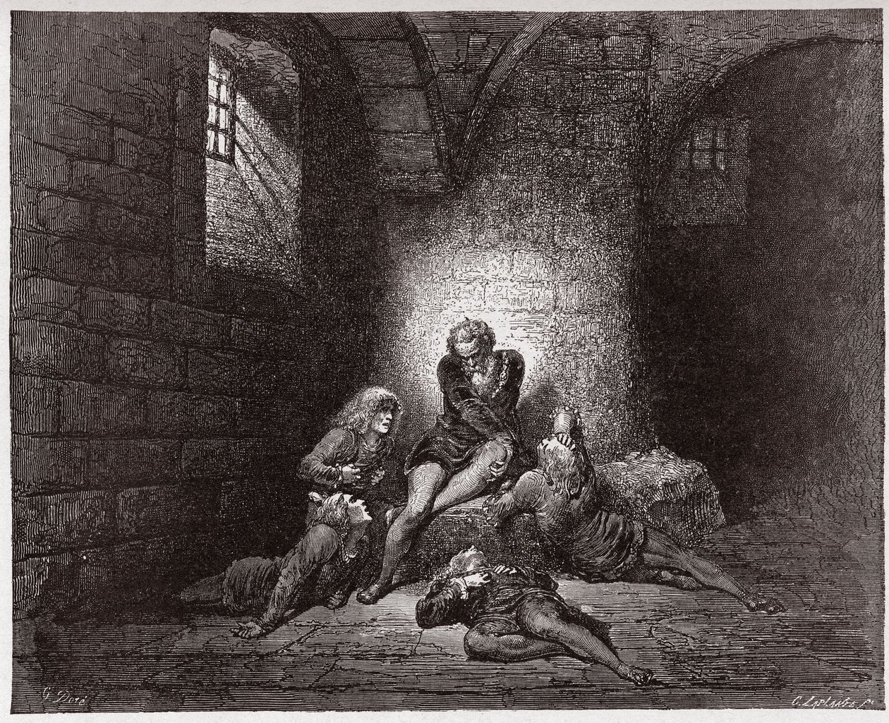 Božská komedie (La Divina Commedia, La Divine Comedie), Inferno, Canto 33: Ugolino a jeho synové uvězněni a hladovějící - Dante Alighieri (1265-1321) - Ilustrace Gustave Dore (1832-1883) od Gustave Dore