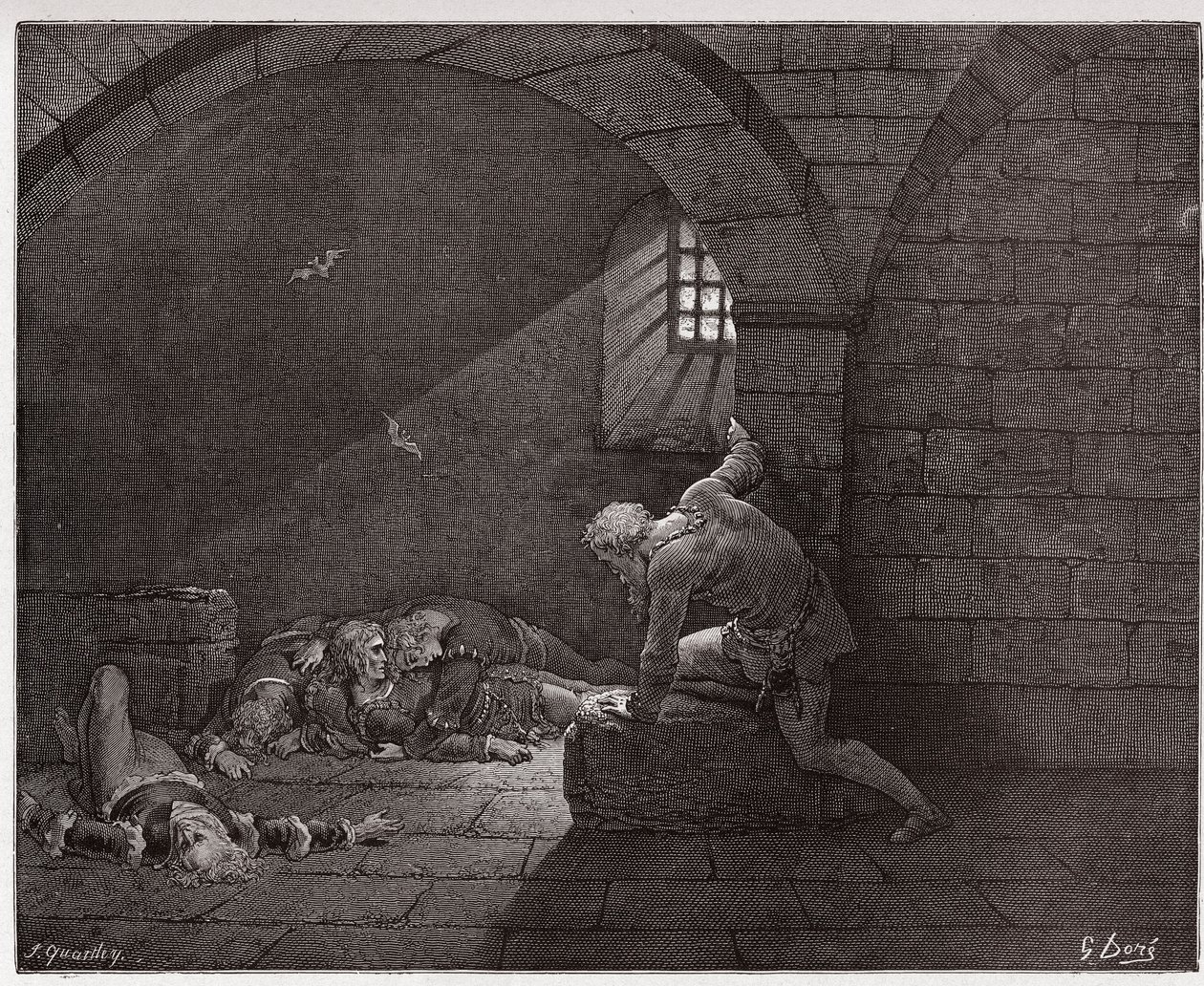 Božská komedie (La Divina Commedia, La Divine Comedie), Inferno, Canto 33: Ugolino v cele se svými čtyřmi mrtvými syny - Dante Alighieri (1265-1321) - Ilustrace Gustave Dore (1832-1883) od Gustave Dore