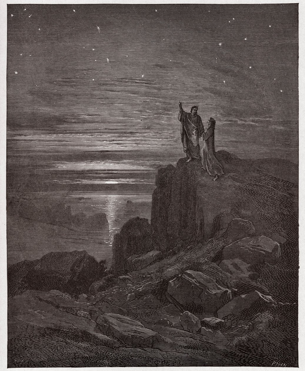Božská komedie (La Divina Commedia, La Divine Comedie), Inferno, Canto 34: Básníci vycházejí z pekla - Dante Alighieri (1265-1321) - Ilustrace Gustave Dore (1832-1883) od Gustave Dore