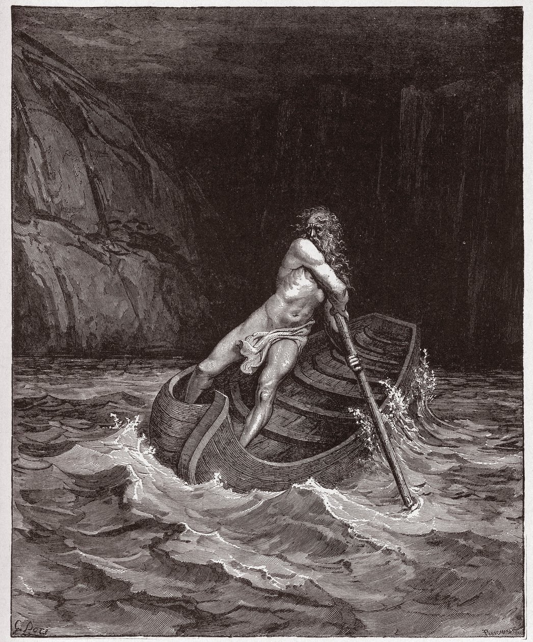 Božská komedie (La Divina Commedia, La Divine Comedie), Inferno, Canto 3: Charon (Caron) na řece Acheron - od Dante Alighieri (1265-1321) - ilustrace Gustave Dore (1832-1883) od Gustave Dore