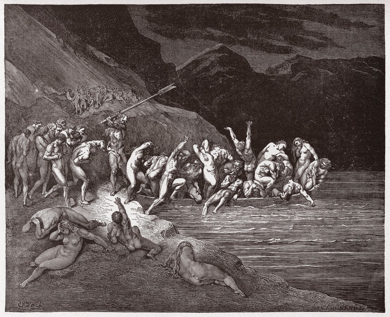Božská komedie (La Divina Commedia, La Božská komedie), Inferno, Canto 3: Odsouzené duše, které se vydaly překročit Acheron - Dante Alighieri (1265-1321) - Ilustrace Gustave Dore (1832-1883) od Gustave Dore