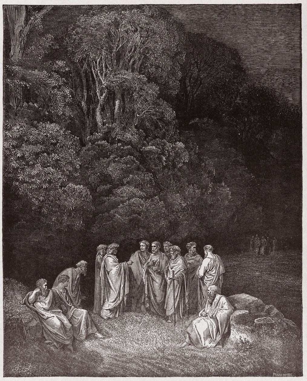 Božská komedie (La Divina Commedia, La Divine Comedie), Inferno, Canto 4: Homer, básníci a hrdinové v limbu - od Dante Alighieri (1265-1321) - ilustrace Gustave Dore (1832-1883) od Gustave Dore