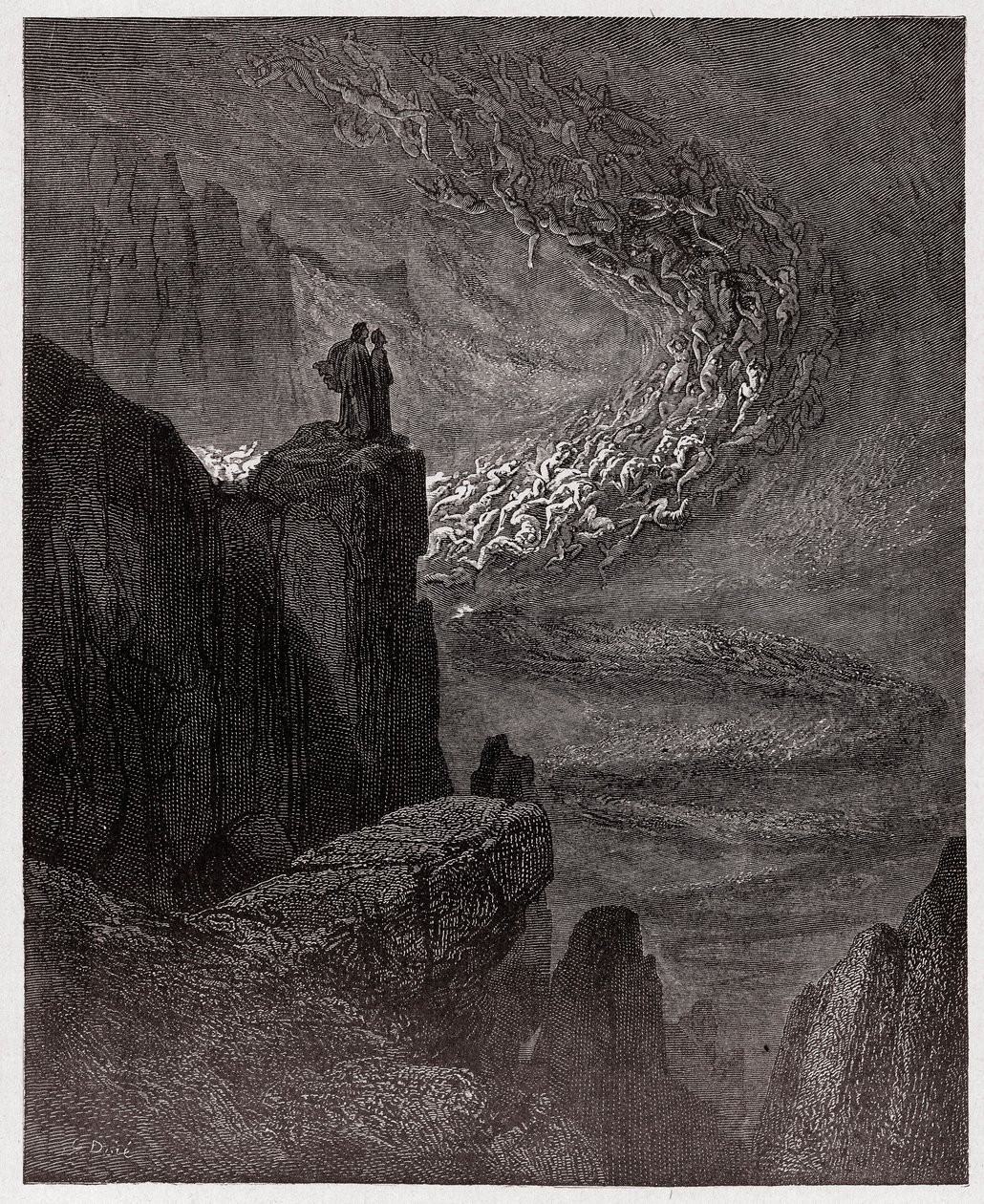 Božská komedie (La Divina Commedia, La Divine Comedie), Inferno, Canto 5: Minos soudí provinění a posílá duše - Dante Alighieri (1265-1321) - Ilustrace Gustave Dore (1832-1883) od Gustave Dore