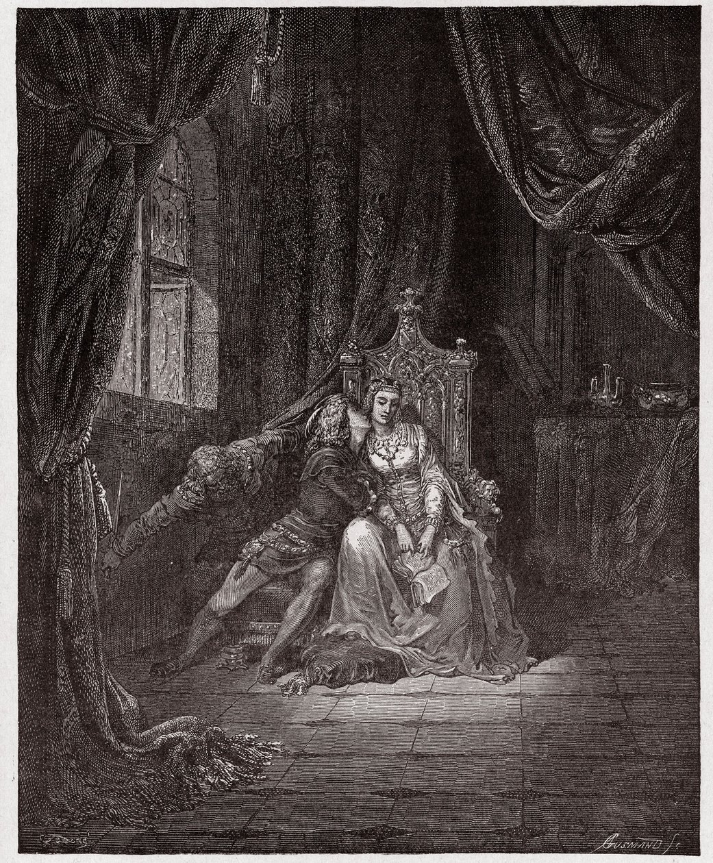 Božská komedie (La Divina Commedia, La Divine Comedie), Inferno, Canto 5: Paolo a Francesca - Dante Alighieri (1265-1321) - Ilustrace Gustave Dore (1832-1883) od Gustave Dore