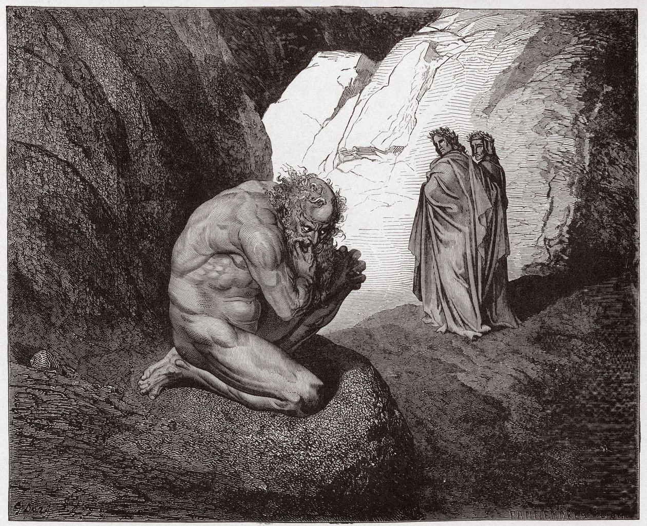 Božská komedie (La Divina Commedia, La Divine Comedie), Inferno, Canto 7: Vergilius kárá Pluta u vchodu do čtvrtého kruhu - Dante Alighieri (1265-1321) - Ilustrace Gustave Dore (1832-1883) od Gustave Dore