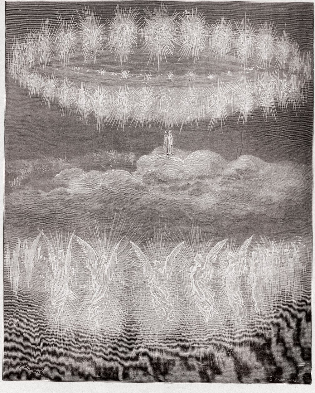 Božská komedie (La Divina Commedia, La Divine Comedie), Paradiso, Canto 12: Prsteny oslavených duší na slunci - Dante Alighieri (1265-1321) - Ilustrace Gustave Dore (1832-1883) od Gustave Dore
