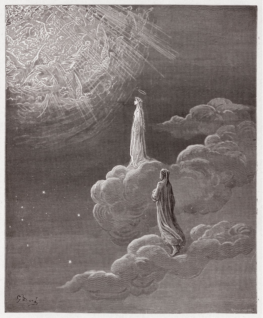 Božská komedie (La Divina Commedia, La Divine Comedie), Paradiso, Canto 14: Dante a Beatrice přeloženi do sféry Marsu - Dante Alighieri (1265-1321) - Ilustrace Gustave Dore (1832-1883) od Gustave Dore