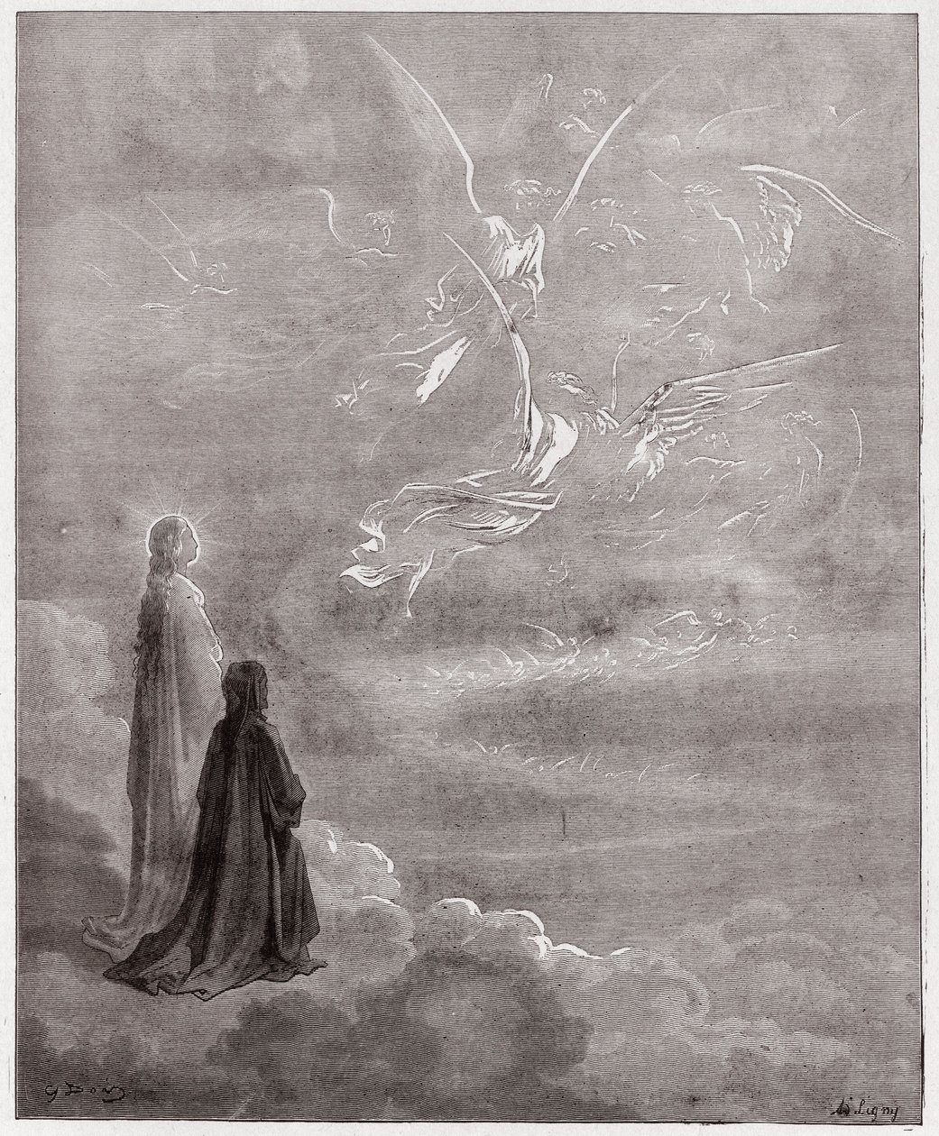 Božská komedie (La Divina Commedia, La Divine Comedie), Paradiso, Canto 18: Dante a Beatrice přeloženi do sféry Jupitera - Dante Alighieri (1265-1321) - Ilustrace Gustave Dore (1832-1883) od Gustave Dore