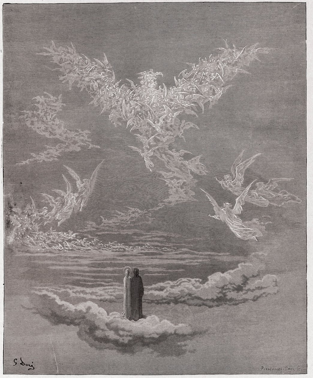 Božská komedie (La Divina Commedia, La Divine Comedie), Paradiso, Canto 19: Požehnané duše tvoří orla na obloze - Dante Alighieri (1265-1321) - Ilustrace Gustave Dore (1832-1883) od Gustave Dore