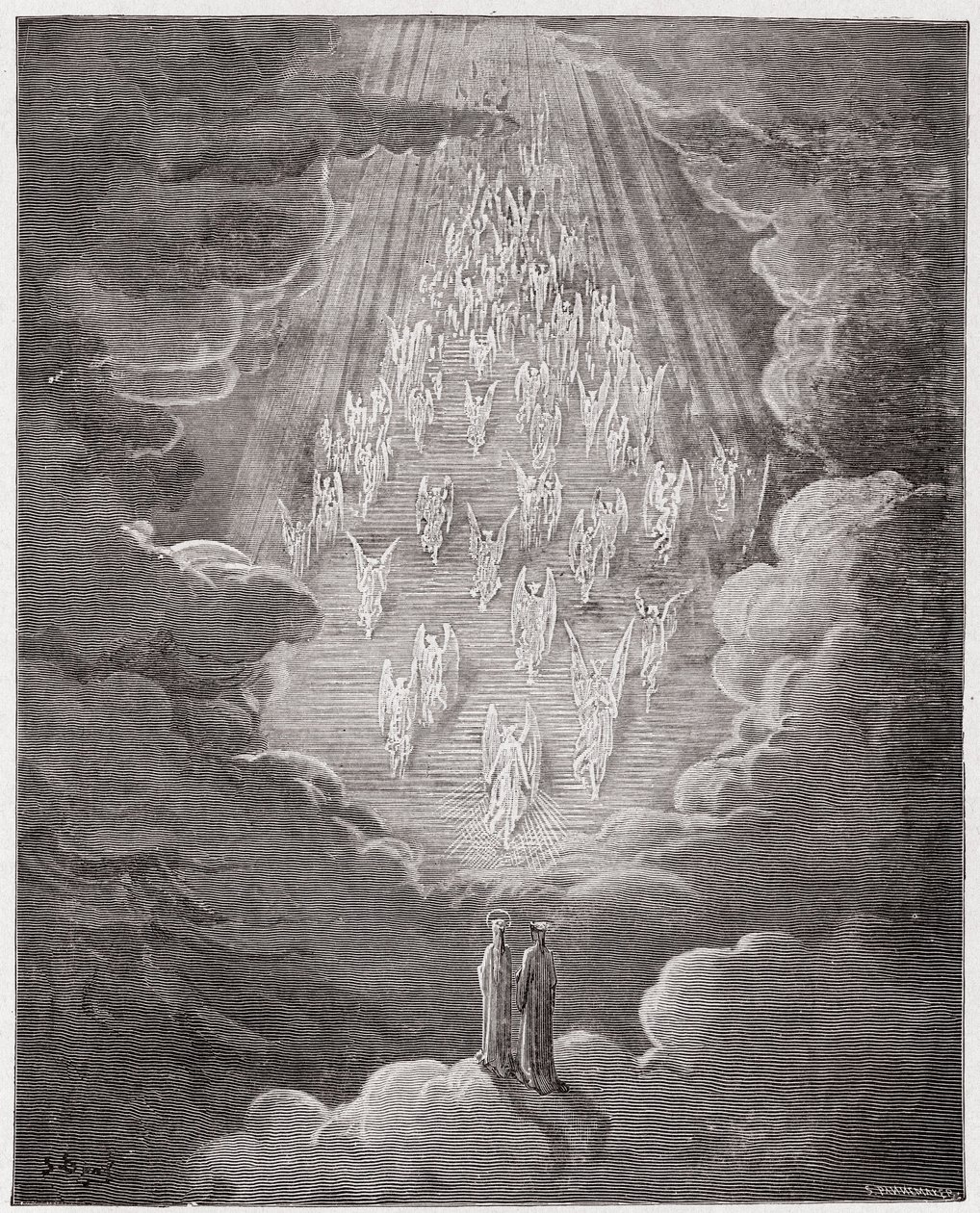Božská komedie (La Divina Commedia, La Divine Comedie), Paradiso, Canto 21: Beatrice a Dante ve sféře Saturnu - Dante Alighieri (1265-1321) - Ilustrace Gustave Dore (1832-1883) od Gustave Dore