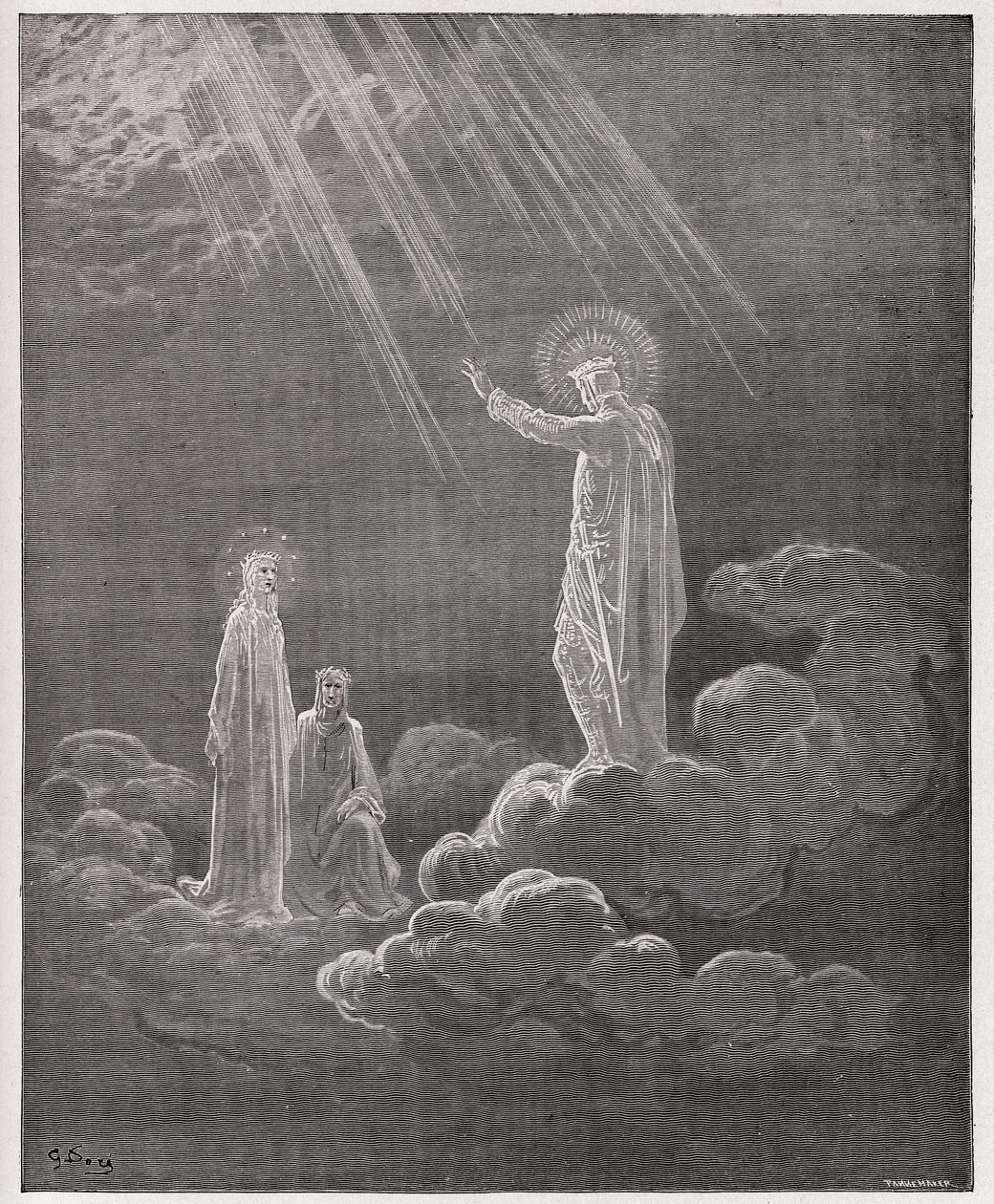 Božská komedie (La Divina Commedia, La Divine Comedie), Paradiso, Canto 8: Charles Martel oslovuje Danta a Beatrice - od Dante Alighieri (1265-1321) - ilustrace Gustave Dore (1832-1883) od Gustave Dore