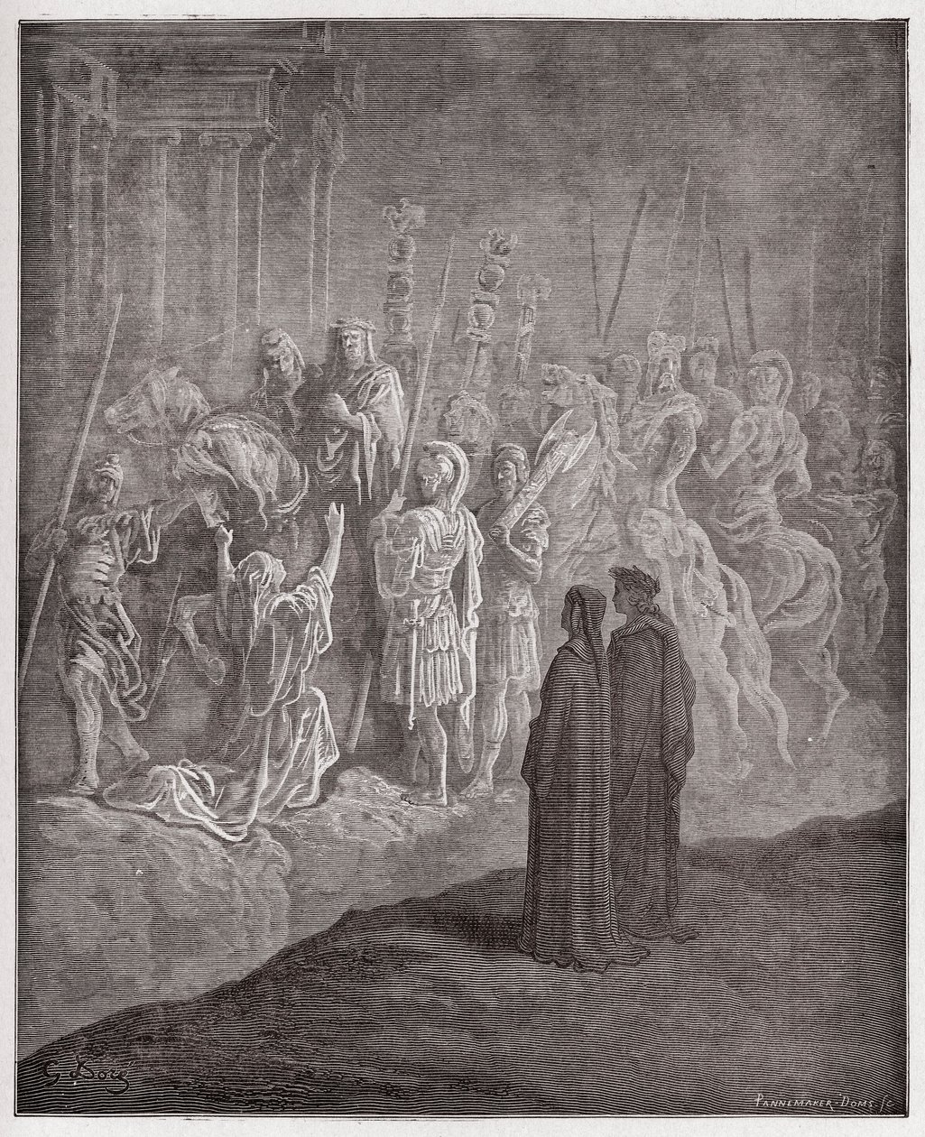 Božská komedie (La Divina Commedia, La Divine Comedie), Purgatorio, Canto 10: Mramorové sochy zobrazující hrdost - od Dante Alighieriho (1265-1321) - Ilustrace Gustave Dore (1832-1883) od Gustave Dore