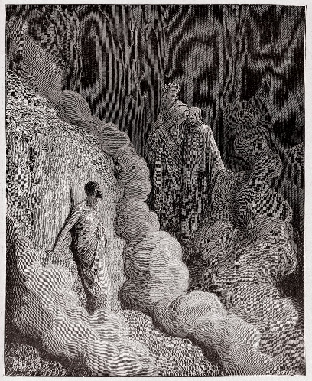 Božská komedie (La Divina Commedia, La Divine Comedie), Purgatorio, Canto 16: Dante promlouvá k duši Marca Lombarda - od Dante Alighieri (1265-1321) - ilustrace Gustave Dore (1832-1883) od Gustave Dore