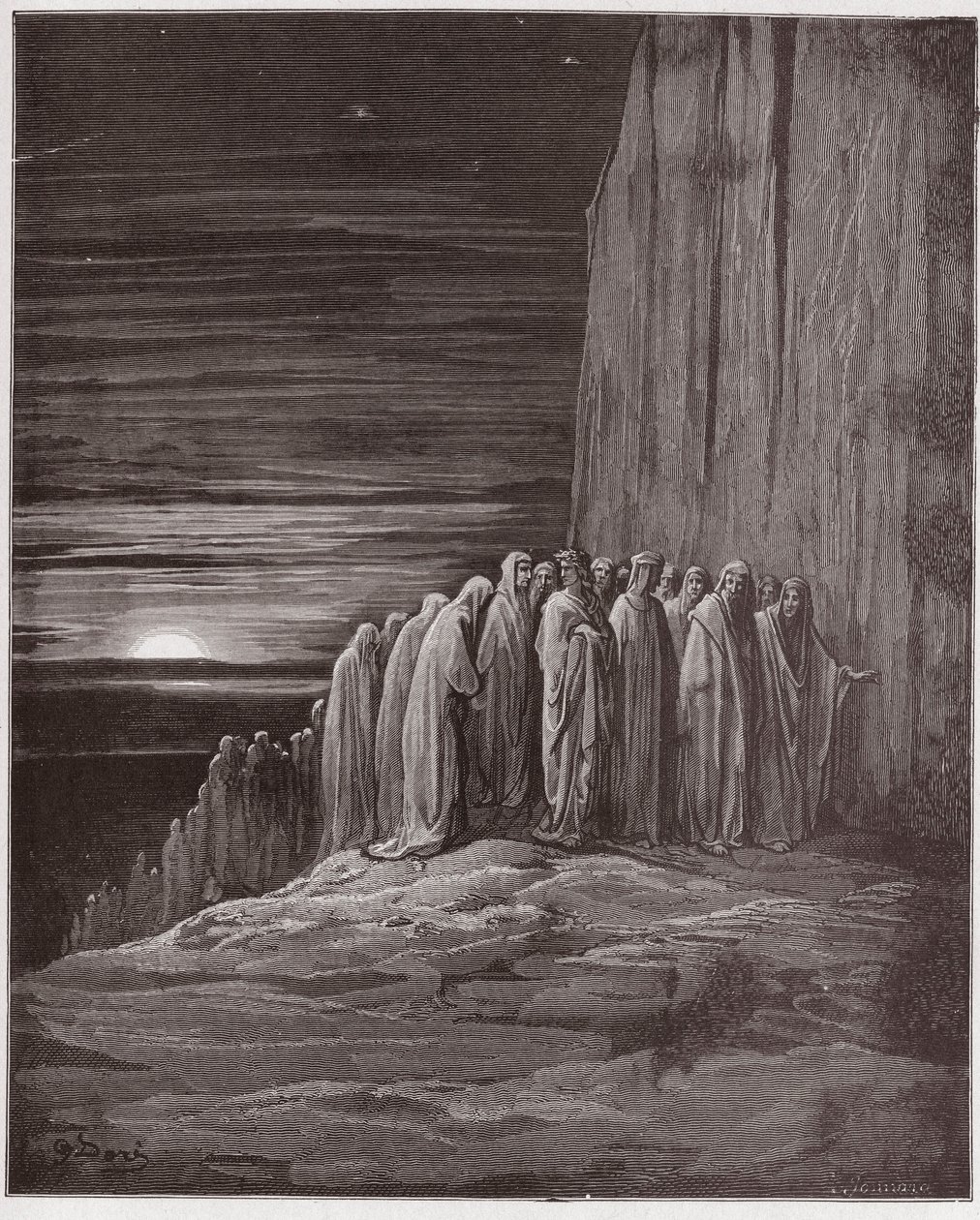 Božská komedie (La Divina Commedia, La Božská komedie), Purgatorio, Canto 18: Množství lenochů - Dante Alighieri (1265-1321) - Ilustrace Gustave Dore (1832-1883) od Gustave Dore