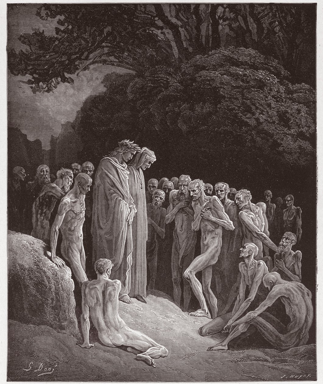 Božská komedie (La Divina Commedia, La Divine Comedie), Purgatorio, Canto 23: Duše nenasytných - Dante Alighieri (1265-1321) - Ilustrace Gustave Dore (1832-1883) od Gustave Dore