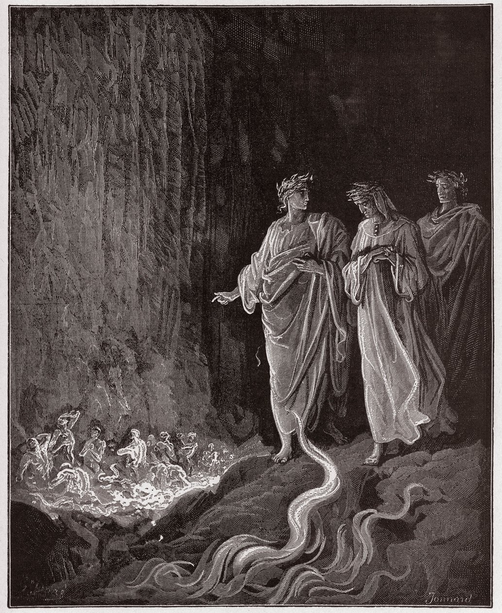 Božská komedie (La Divina Commedia, La Divine Comedie), Purgatorio, Canto 25: Básníci v sedmém kruhu - Dante Alighieri (1265-1321) - Ilustrace Gustave Dore (1832-1883) od Gustave Dore