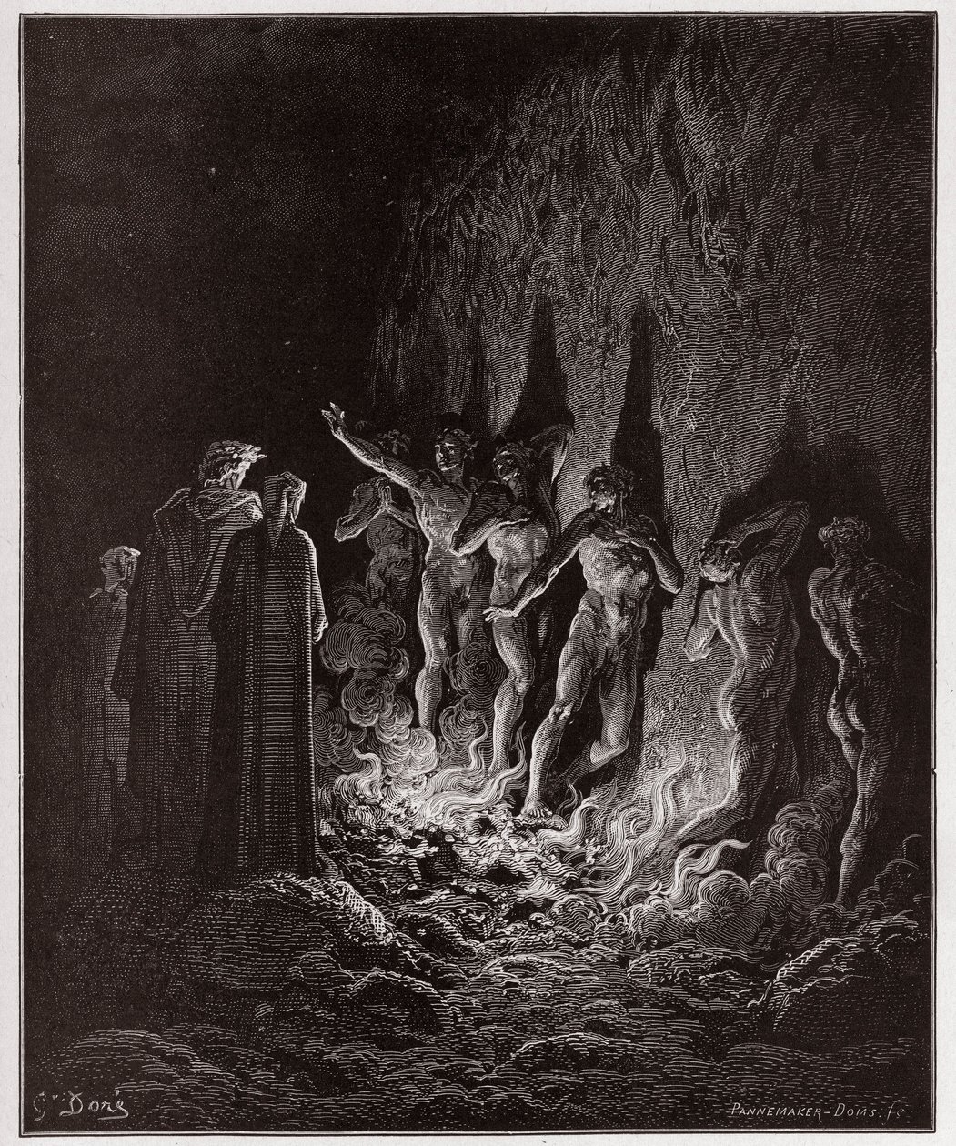 Božská komedie (La Divina Commedia, La Divine Comedie), Purgatorio, Canto 25: Chtivý průchod ohněm v sedmém kruhu - Dante Alighieri (1265-1321) - Ilustrace Gustave Dore (1832-1883) od Gustave Dore