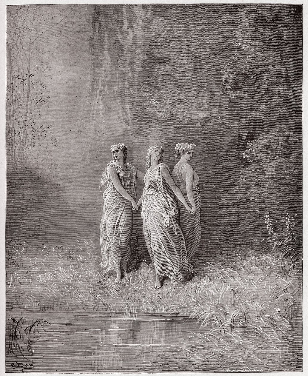 Božská komedie (La Divina Commedia, La Divine Comedie), Purgatorio, Canto 29: Charity, Hope, and Faith - od Dante Alighieri (1265-1321) - ilustrace Gustave Dore (1832-1883) od Gustave Dore
