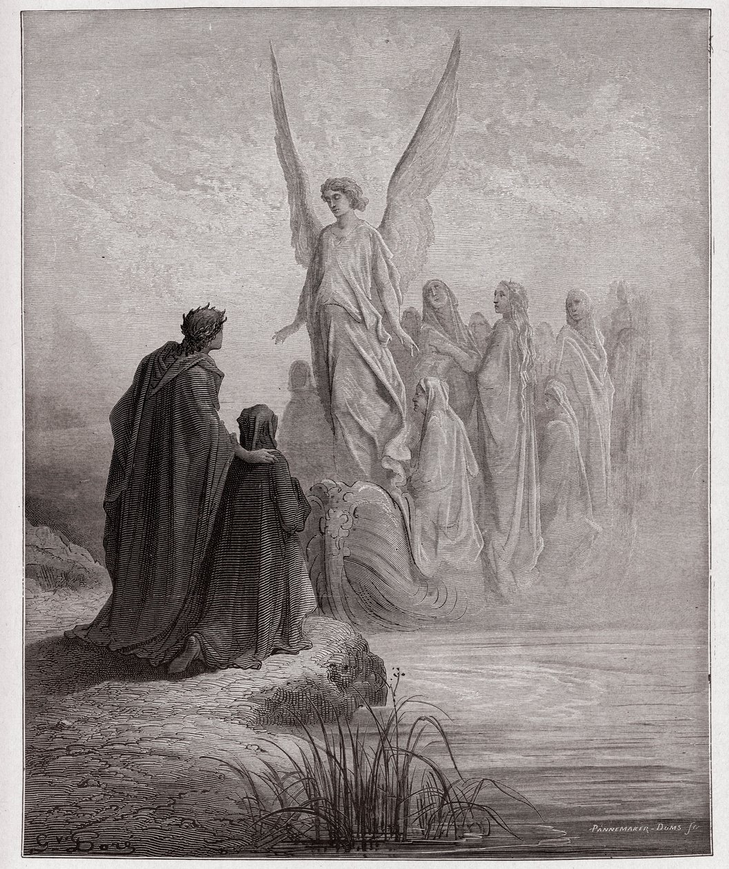 Božská komedie (La Divina Commedia, La Divine Comedie), Purgatorio, Canto 2: Nebeský pilot přistává na člunu - od Dante Alighieri (1265-1321) - ilustrace Gustave Dore (1832-1883) od Gustave Dore