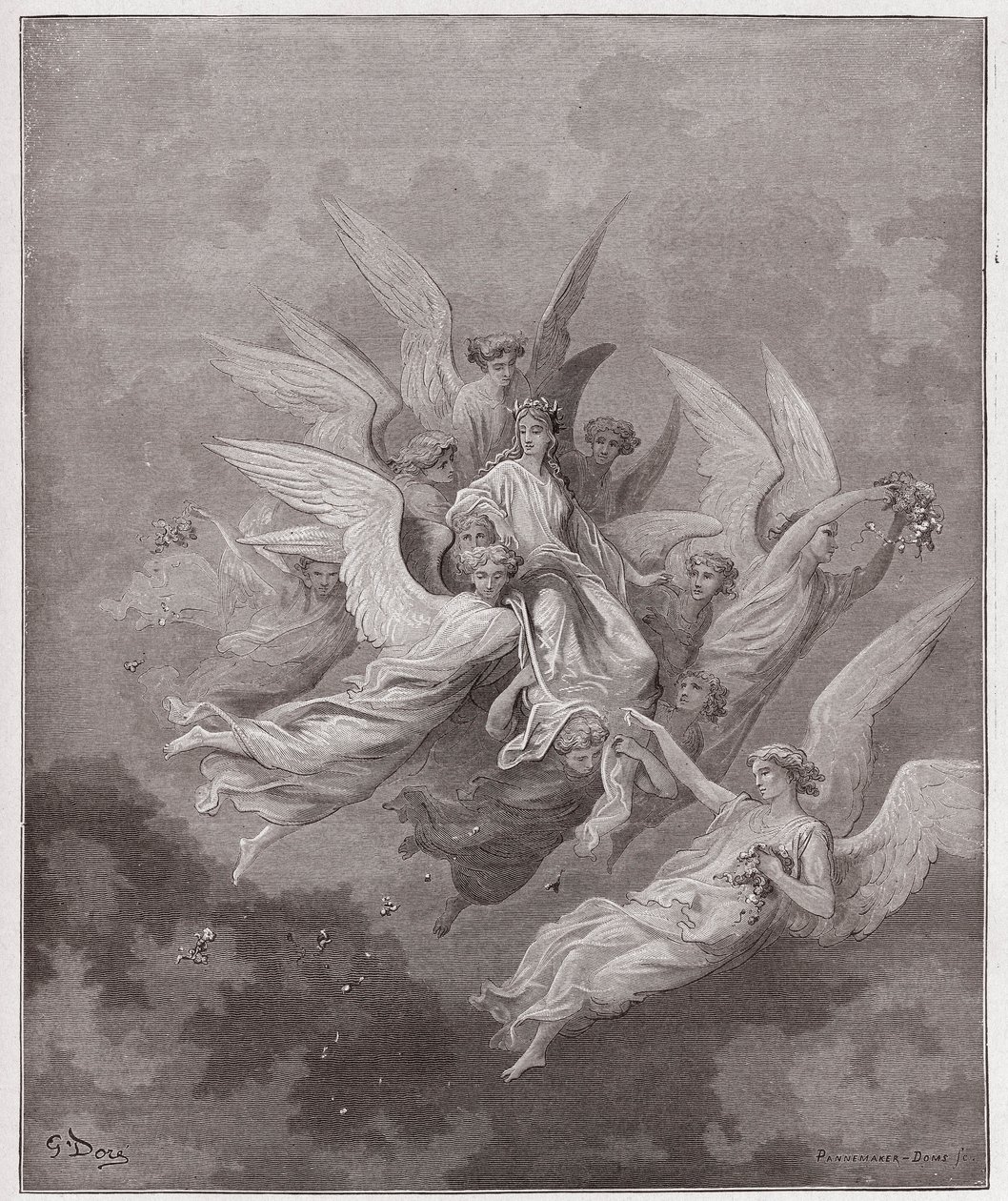 Božská komedie (La Divina Commedia, La Divine Comedie), Purgatorio, Canto 30: Beatrice mezi anděly - Dante Alighieri (1265-1321) - Ilustrace Gustave Dore (1832-1883) od Gustave Dore