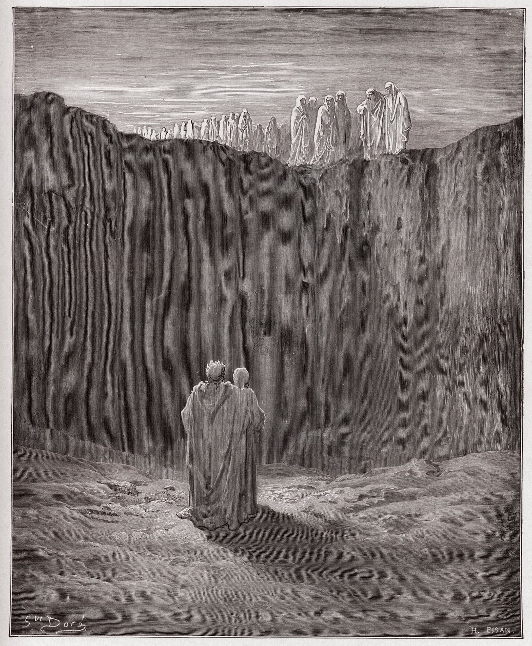 Božská komedie (La Divina Commedia, La Divine Comedie), Purgatorio, Canto 3: Společnost duší na útesu - Dante Alighieri (1265-1321) - Ilustrace Gustave Dore (1832-1883) od Gustave Dore