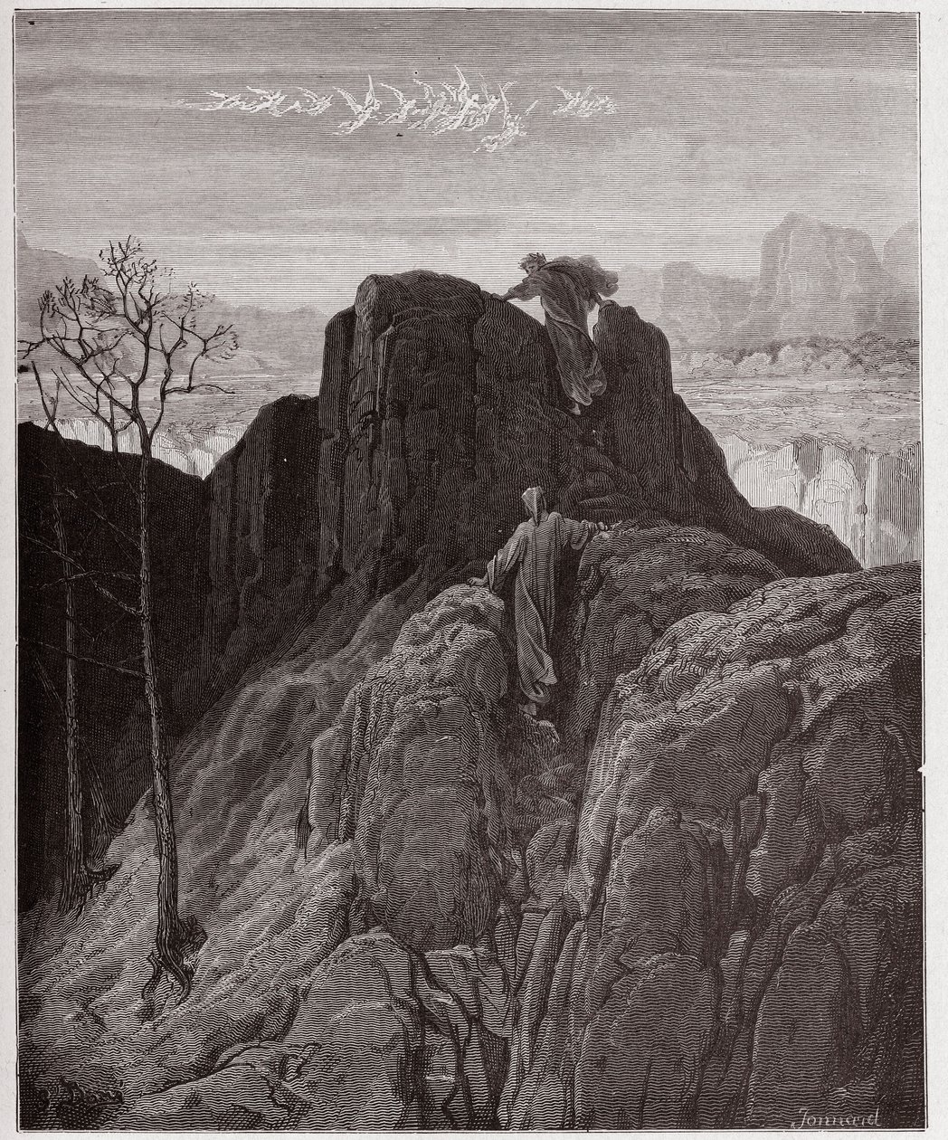Božská komedie (La Divina Commedia, La Božská komedie), Purgatorio, Canto 4: Virgil vede Danteho po drsném úbočí hory - Dante Alighieri (1265-1321) - Ilustrace Gustave Dore (1832-1883) od Gustave Dore