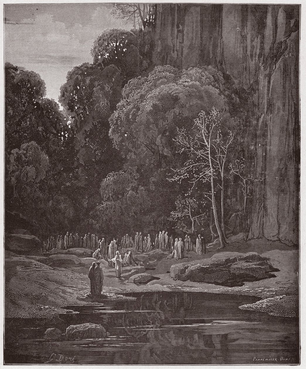 Božská komedie (La Divina Commedia, La Divine Comedie), Purgatorio, Canto 5: Pozdní kajícníci zpívající Miserere - Dante Alighieri (1265-1321) - Ilustrace Gustave Dore (1832-1883) od Gustave Dore