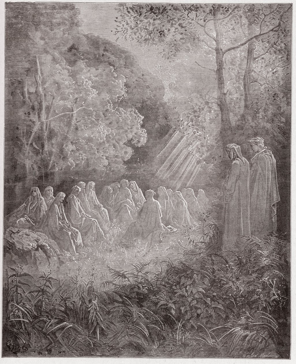 Božská komedie (La Divina Commedia, La Divine Comedie), Purgatorio, Canto 7: Duchové zpívající Salve Regina v dell - od Dante Alighieri (1265-1321) - Ilustrace Gustave Dore (1832-1883) od Gustave Dore