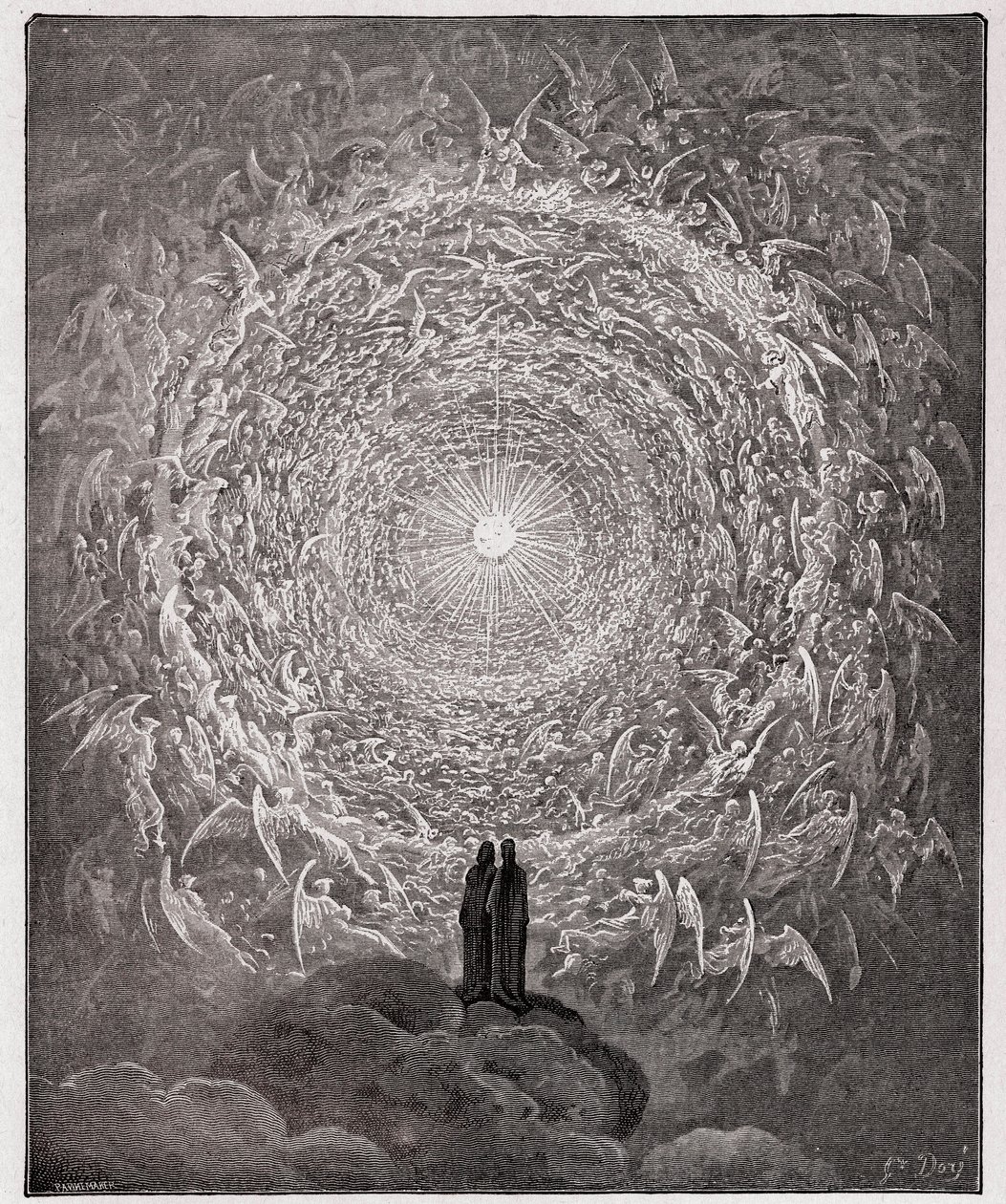 Božská komedie, Paradiso, Canto 31: Svatý zástup tvoří růži v říši (růžová celeste) - Dante Alighieri (1265-1321) od Gustave Dore