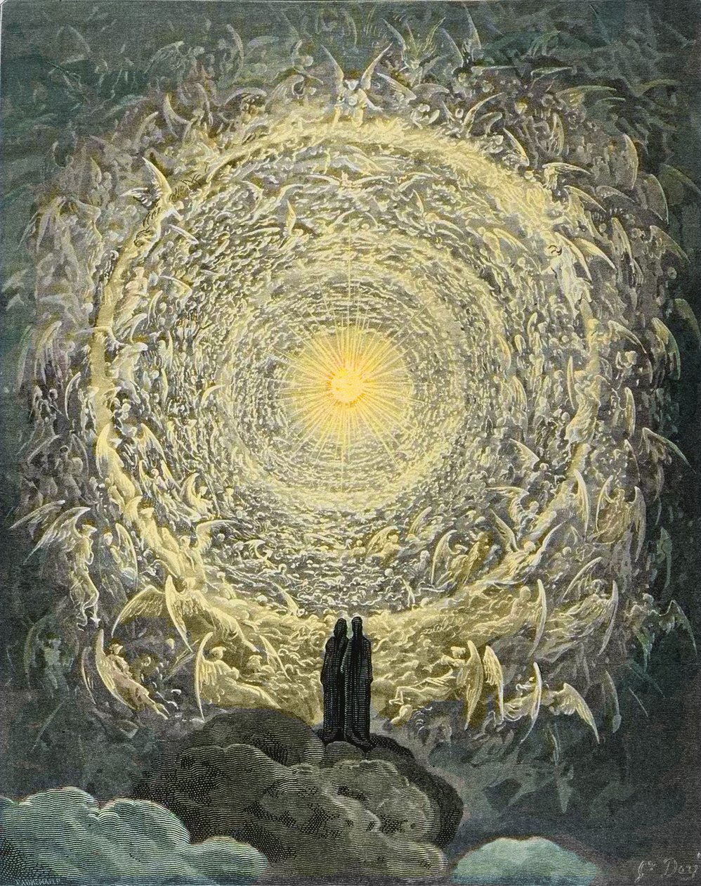 Božská komedie, Paradiso, Canto 31: Svatý zástup tvoří růži v říši (růžová celeste) - Dante Alighieri (1265-1321) od Gustave Dore