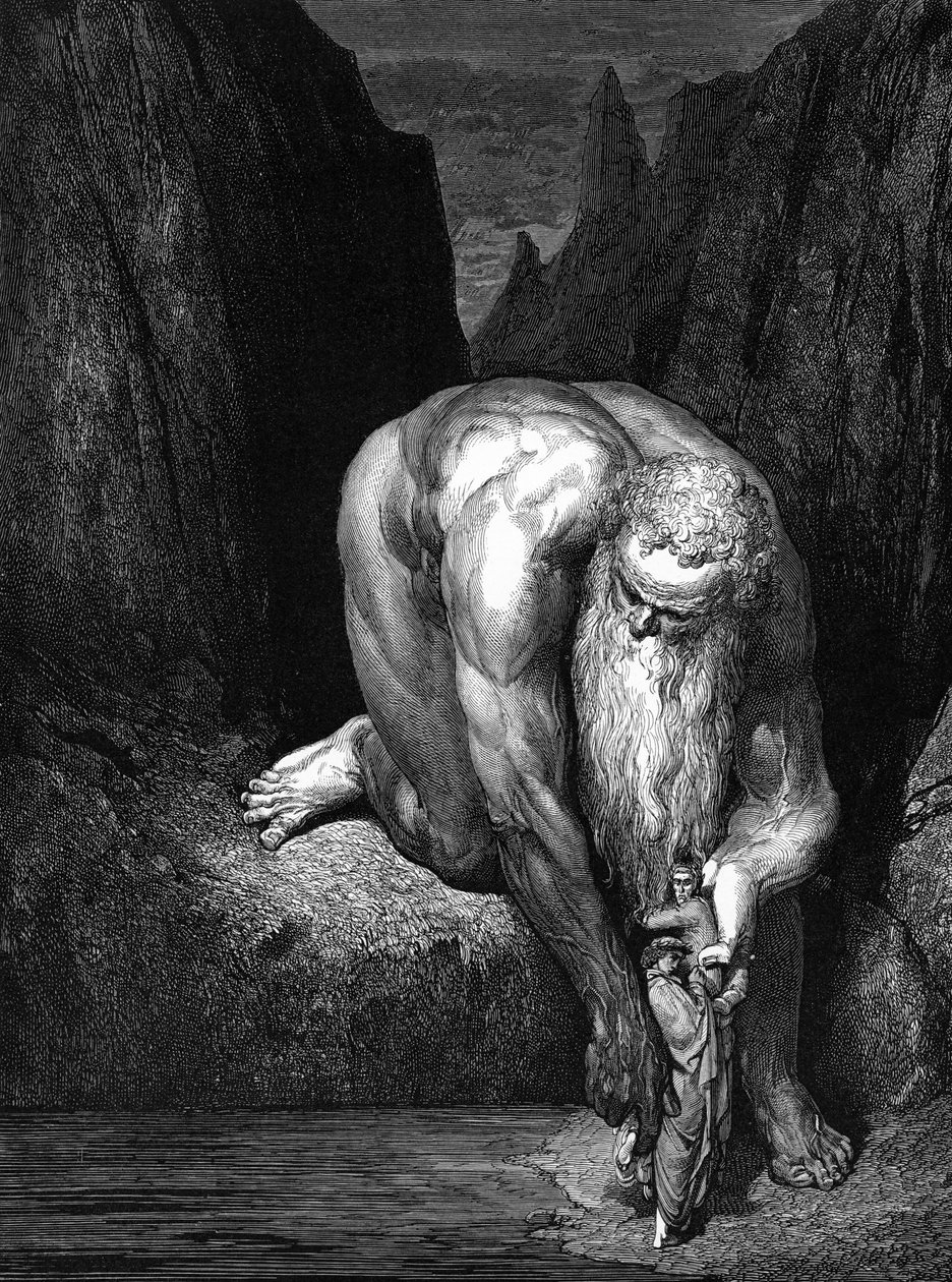 Božská komedie od Dante: Obr Antaeus. od Gustave Dore