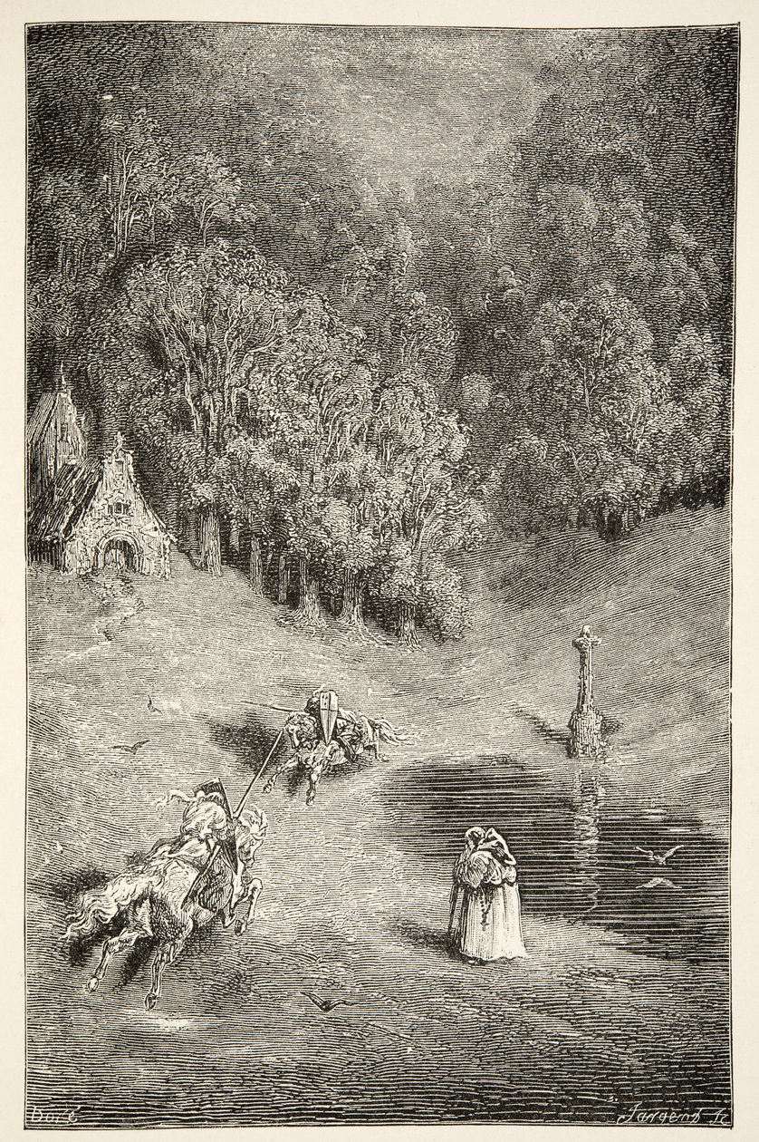 The Encounter between Arthur and Pellinore, from Stories of the Days of King Arthur od Charles Henry Hanson, pub.1898 od Gustave Dore
