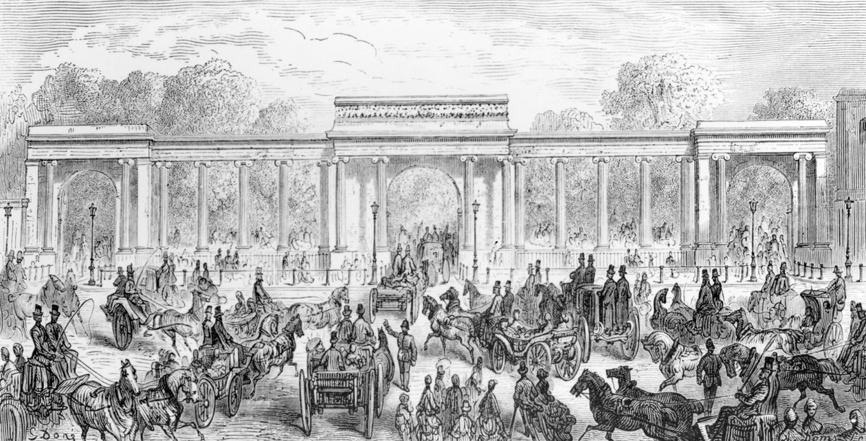Vchod do Hyde Parku, z knihy "London, a Pilgrimage", autor William Blanchard Jerrolds, rytina A. Doms, 1872 od Gustave Dore