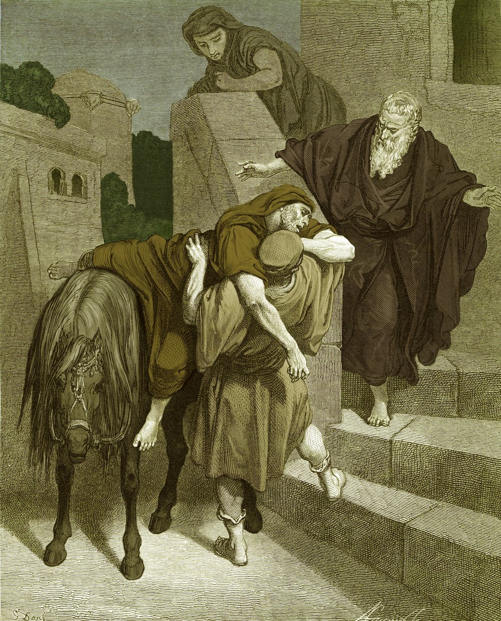 Dobrý Samaritán v hostinci, od Doré. - Bible od Gustave Dore