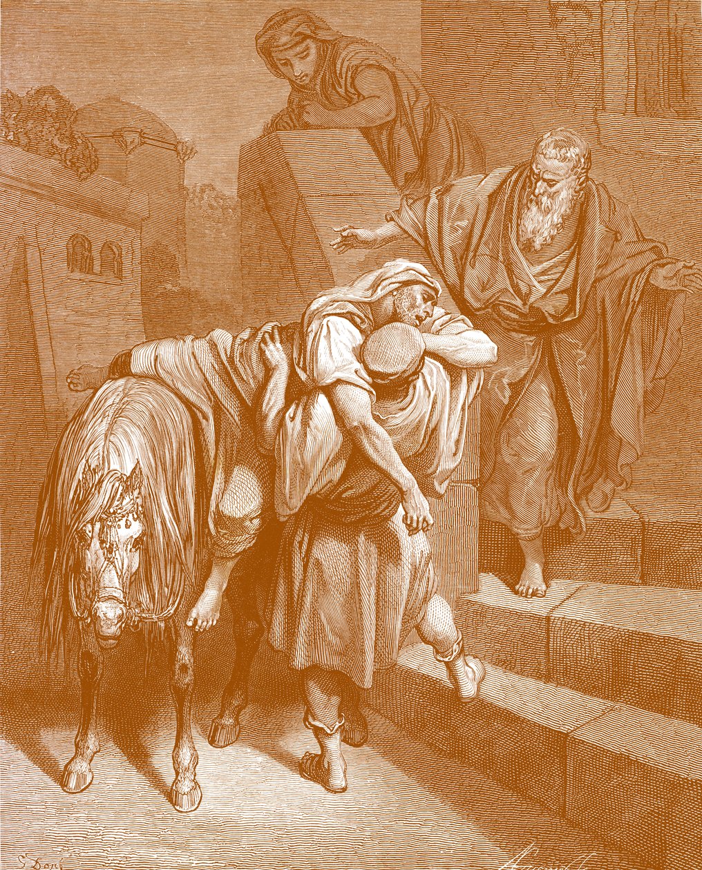 Dobrý Samaritán v hostinci, od Doré. - Bible od Gustave Dore
